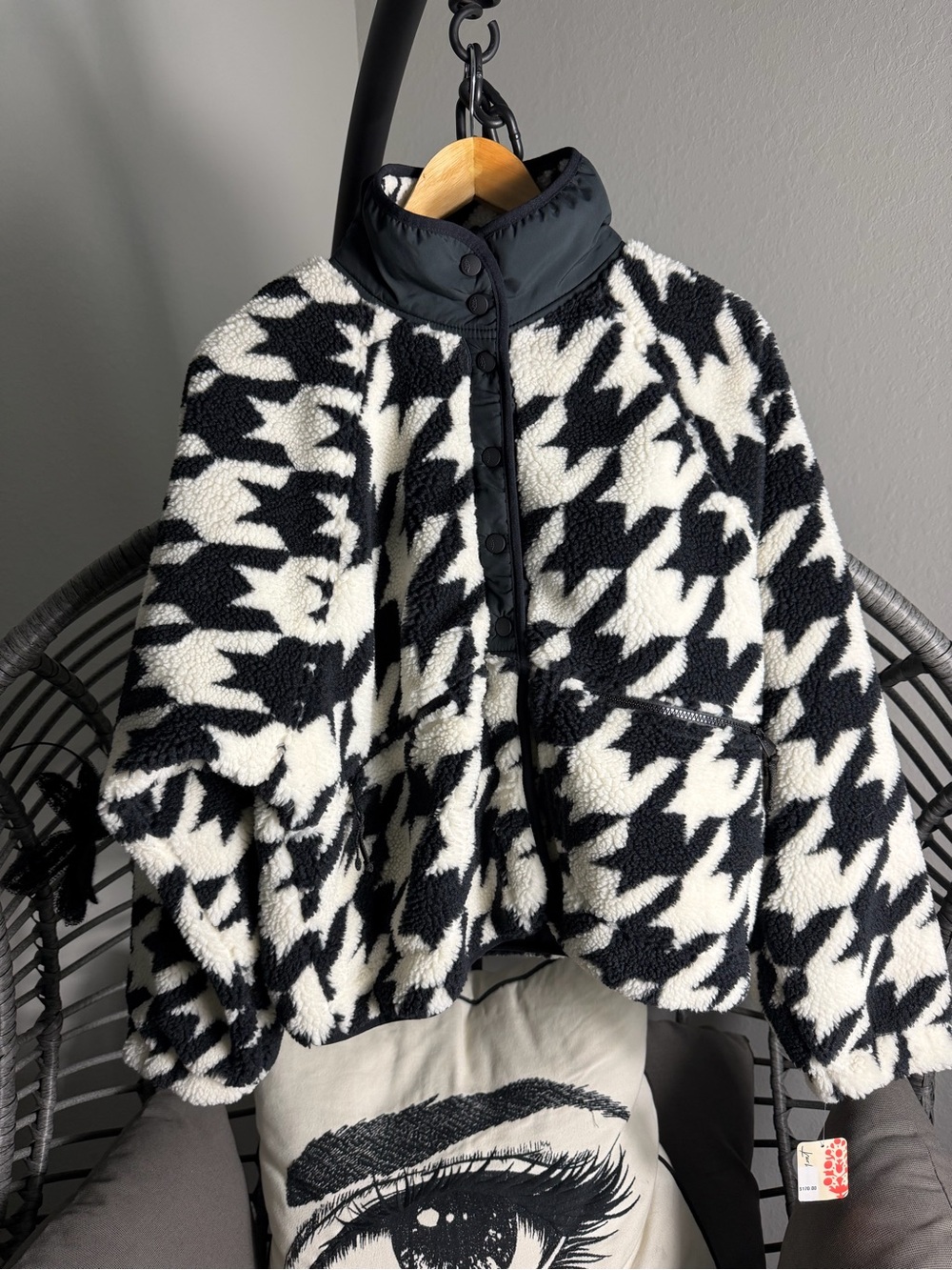 Free People Hit The Slopes Printed Fleece Jacket Houndstooth M - Picture 6 of 9